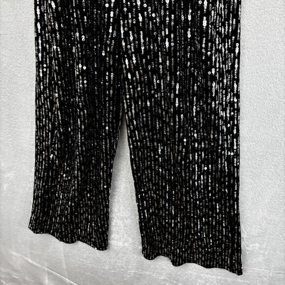 Emerald Sundae Silver Sequin Velvet Wide Leg Jumpsuit Womens XS Black Party - Picture 9 of 14